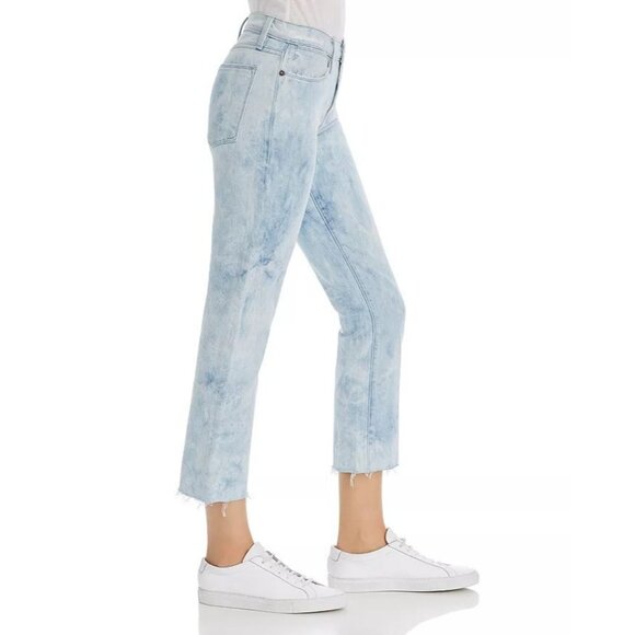 NWT Frame Le High Straight in Cloud Tie Dye Raw Hem Stretch Crop Jeans 24 - Picture 11 of 13